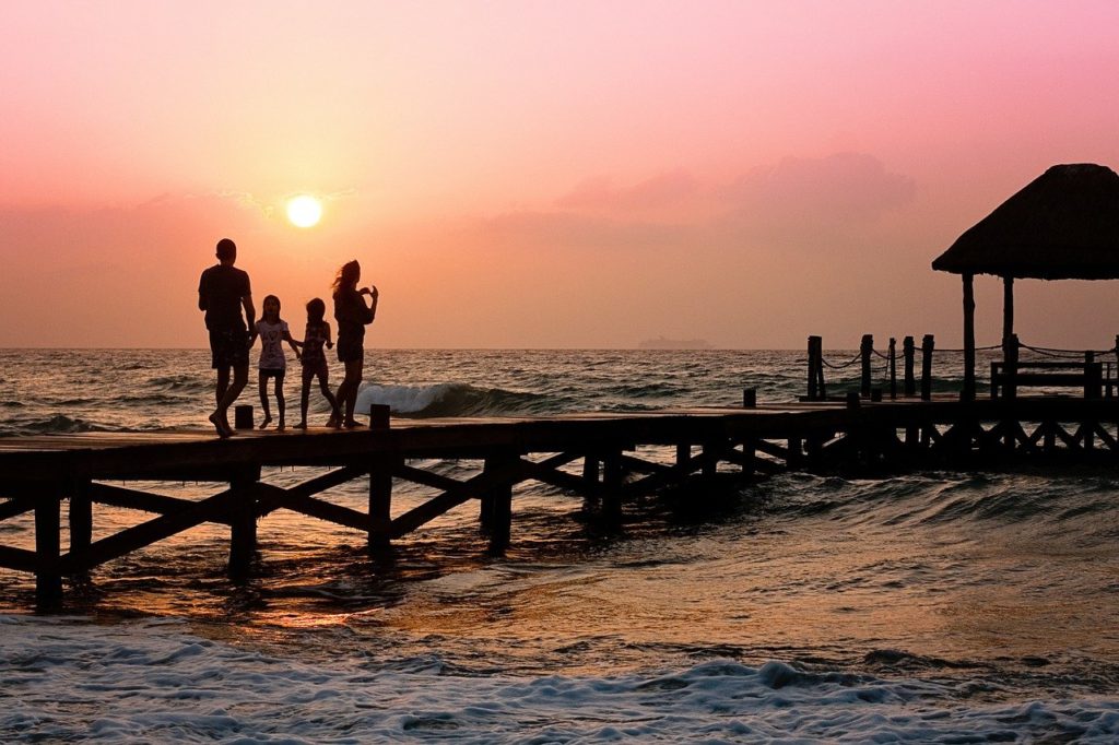 family, pier, man